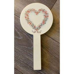 Vintage White Cream Lacquer Otagiri Japan Double Hand Mirror Flowers Heart